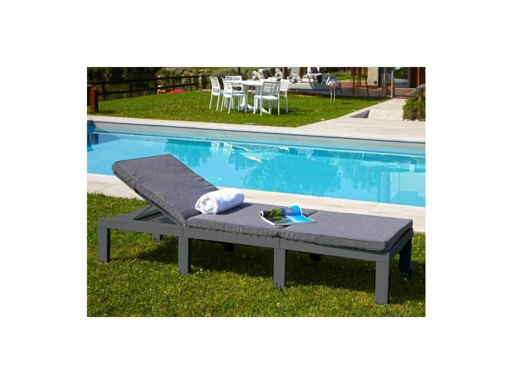 Plastové polohovací lehátko HAITI, s poduškou (š.68 x d.195 x v.78 cm), antracit 