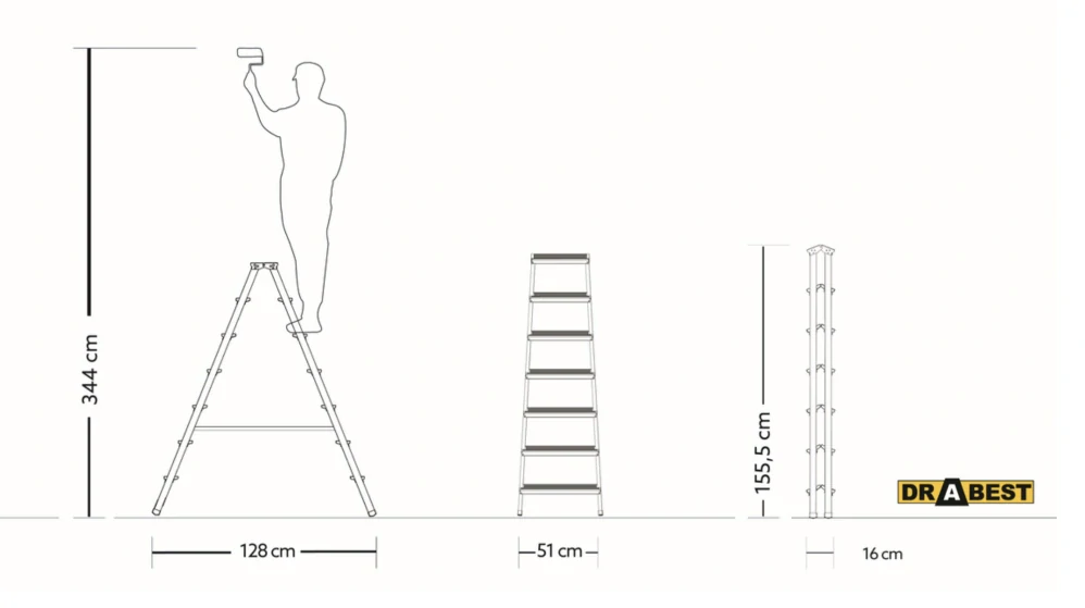 Hliníkové štafle 2x7 oboustranné DD7, DRABEST HOME (nosnost 125kg) 