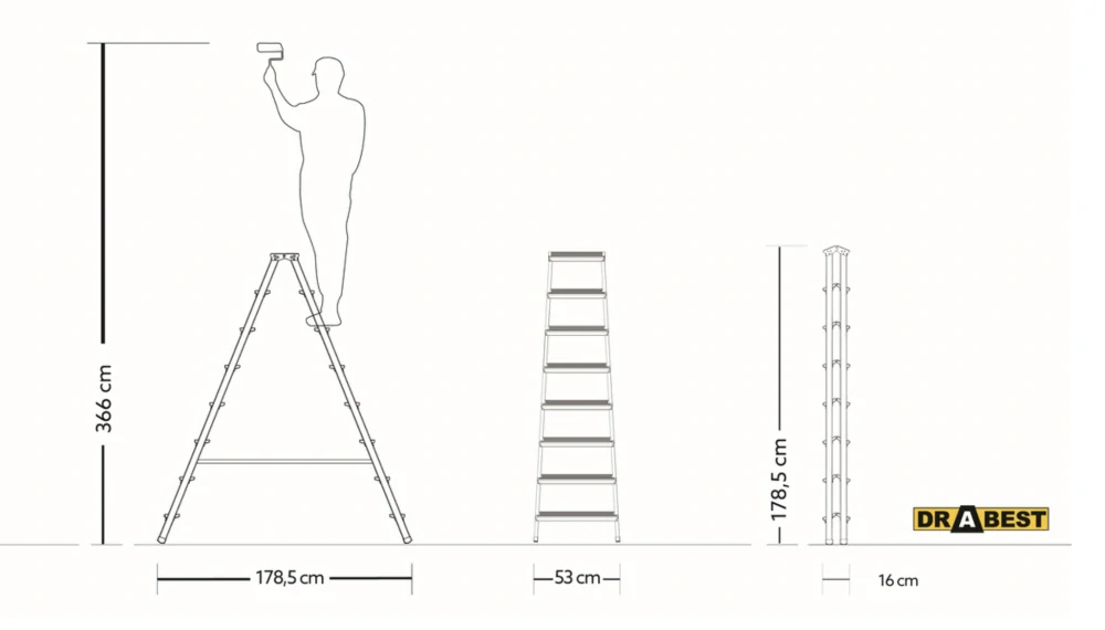 Hliníkové štafle 2x8 oboustranné DD8, DRABEST HOME (nosnost 125kg) 