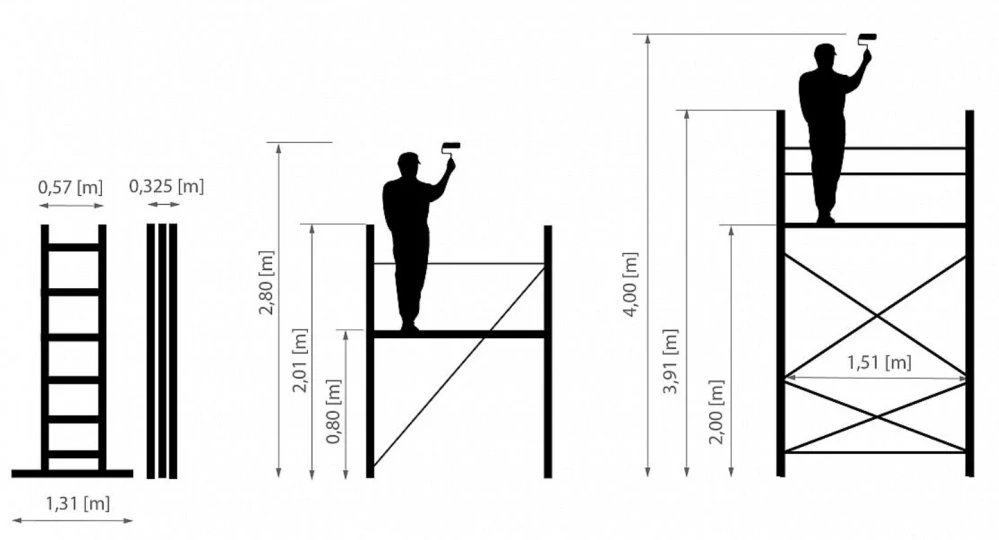 Lešení žebříkové HECTOR BASIC s plošinou, výška lešení 3,91m (pracovní výška 4m), nosnost 150kg