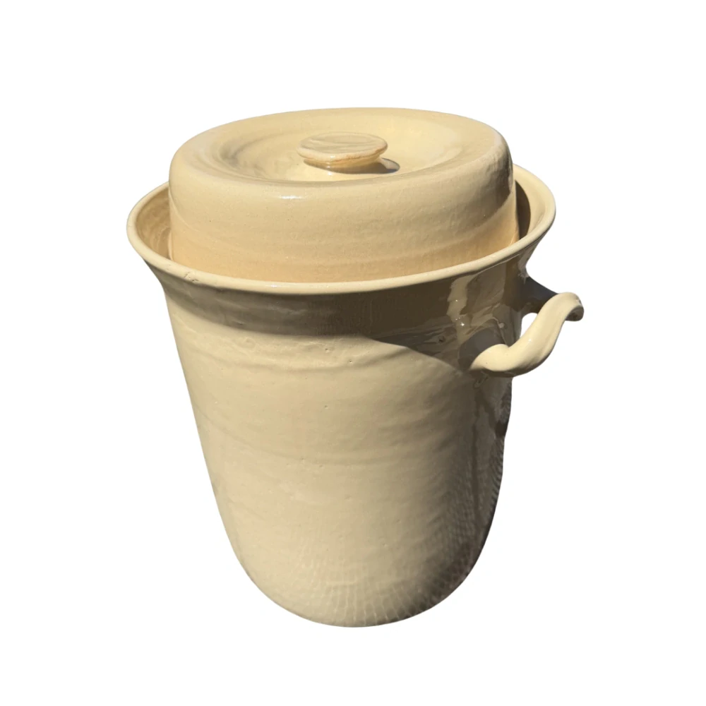 Keramický zelák 10L + víko (22/24cm), KOLOMAZNÍK ZÁBŘEH, krémová barva