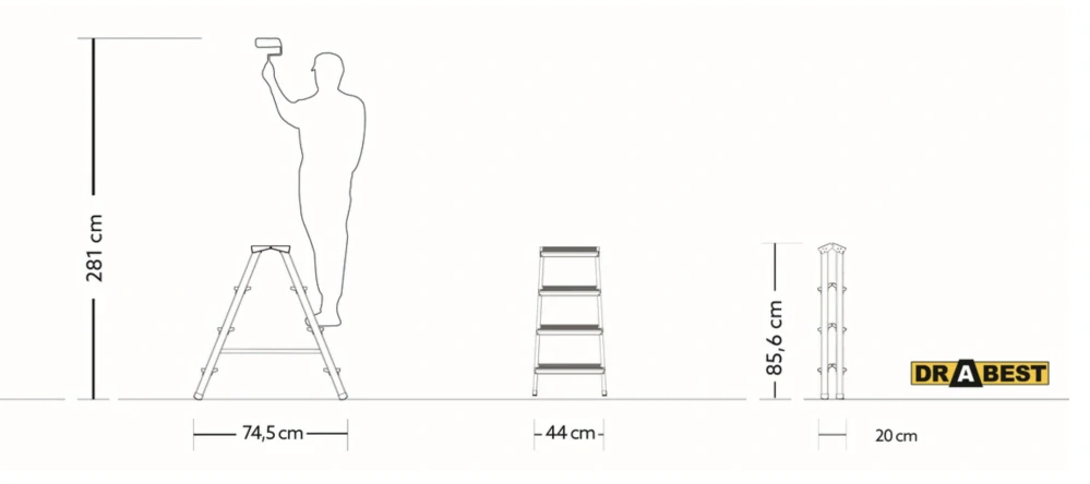 Hliníkové štafle 2x4 oboustranné DD4, DRABEST HOME (nosnost 125kg) 