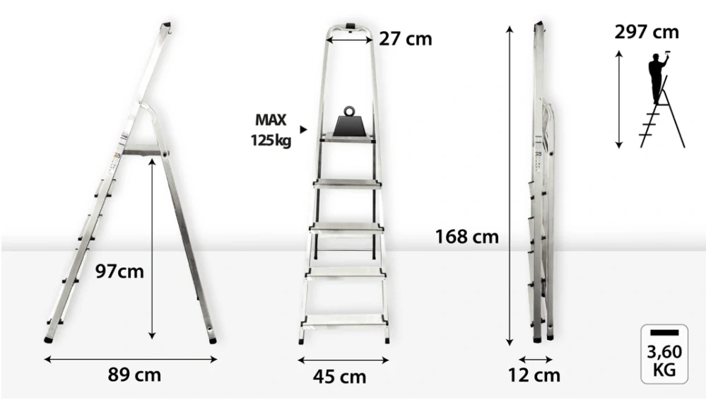 Hliníkové schůdky 5 stupně, jednostranné DRABEST ALD5 HOME (nosnost 125kg)