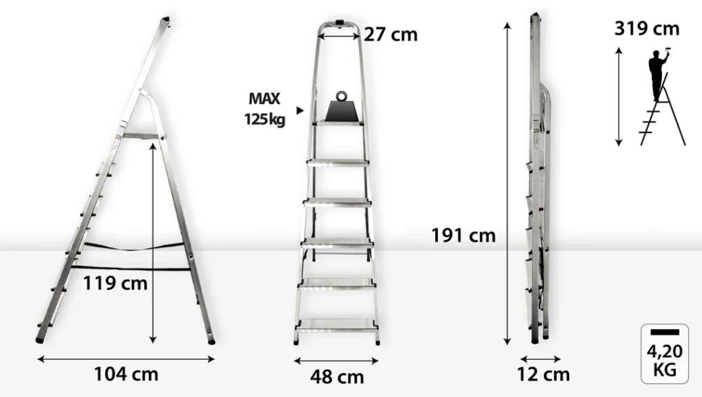 Hliníkové schůdky 6 stupně, jednostranné DRABEST ALD6 HOME (nosnost 125kg)