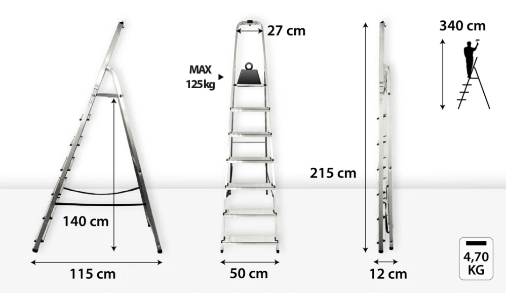 Hliníkové schůdky 7 stupně, jednostranné DRABEST ALD7 HOME (nosnost 125kg)