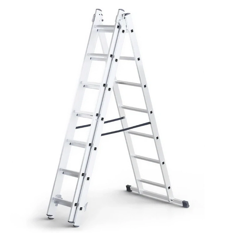 Hliníkový žebřík 3x7 příček, třídílný DRABEST DW3-7 HOME