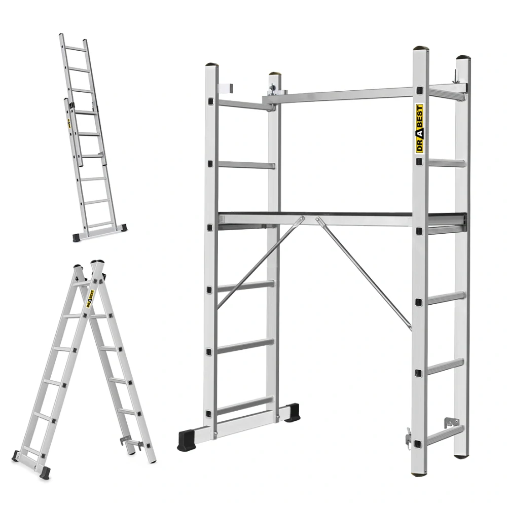 Multifunkční žebříkové lešení výšky 1,61m (pracovní výška 3,68m) DRABEST ARD-2x6 HOME, nosnost 150kg