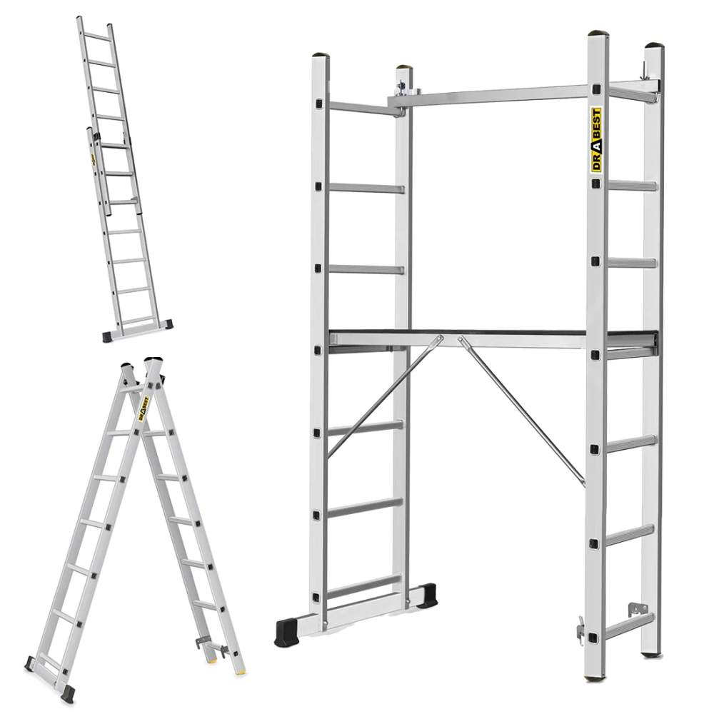 Multifunkční žebříkové lešení výšky 1,87m (pracovní výška 4,18m) DRABEST ARD-2x7 HOME, nosnost 150kg