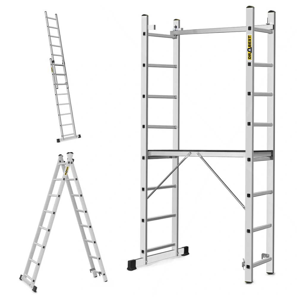 Multifunkční žebříkové lešení výšky 2,14m (pracovní výška 4,70m) DRABEST ARD-2x8 HOME, nosnost 150kg