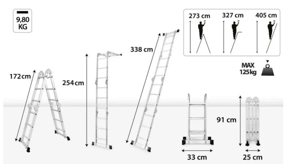 Multifunkční žebřík 4x3 příčky DRABEST DU4x3 HOME (nosnost 125kg)