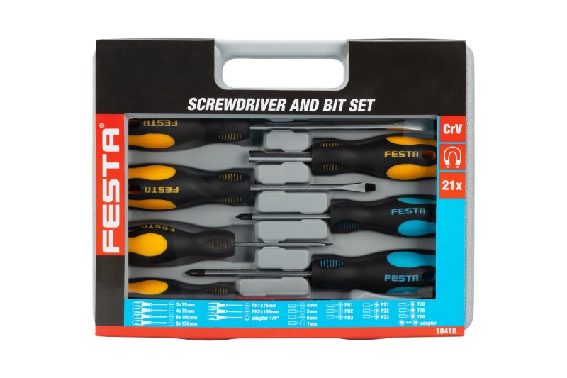 Sada šroubováků a bitů CrV 21 ks