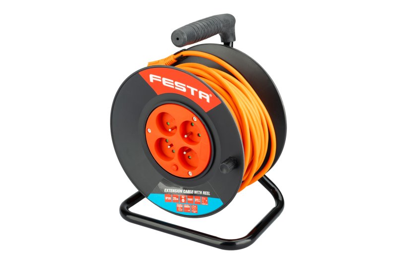 Kabel prodlužovací navíjecí 25m 4zásuvka IP20