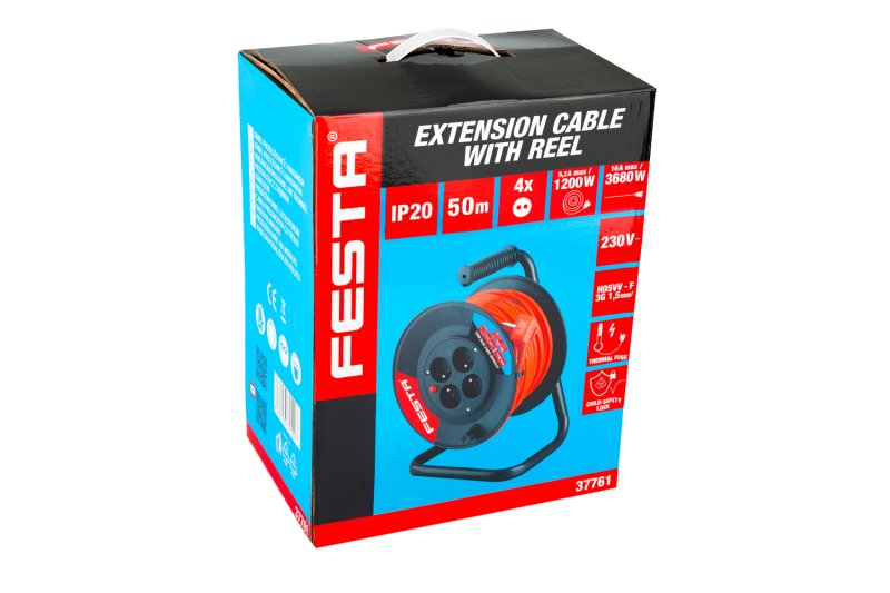 Kabel prodlužovací navíjecí 50m 4zásuvky IP20