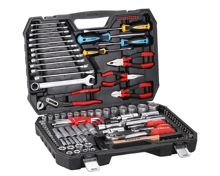 Sada nářadí PVC kufr 1/4" + 1/2",  122ks