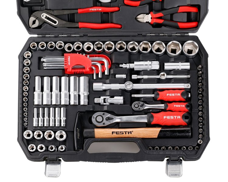 Sada nářadí PVC kufr 1/4" + 1/2",  122ks