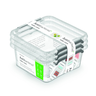 Antibakter.box 0,85 l -sada-3ks, 15x15x 9cm,transp.plast