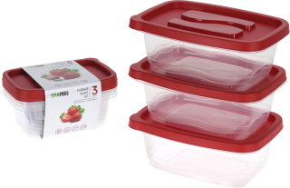 Box-sada 3ks, 1130ml, obd., červený+transp. plast