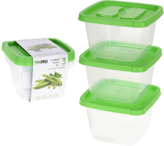 Box-sada 3ks, 1360ml, čtver., zelený+transp. plast