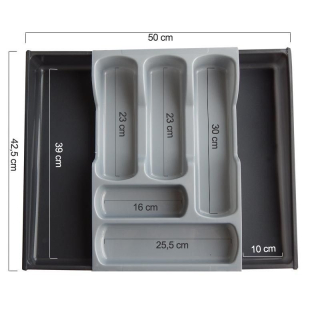 Příborník 42x30x6,4cm, šedý/černý, nastav. 5přihr.,plast