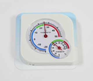 Teploměr 8,5x8,5cm +vlhkoměr, hranatý, -20°C+50°C