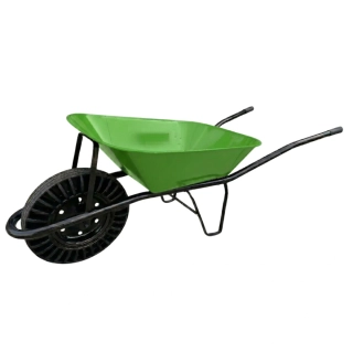 Stavební kolečko se světle zelenou korbou 60L, bantamové kolo (tvrdé)