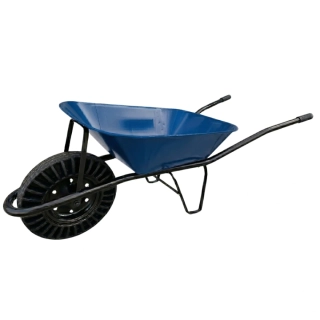 Stavební kolečko s modrou korbou 60L, bantamové kolo (tvrdé)