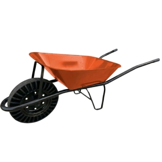 Stavební kolečko s oranžovou korbou 60L, bantamové kolo (tvrdé)
