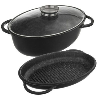 Pekáč 43x30x17cm GRANDE Aroma oboustranný + poklice sklo