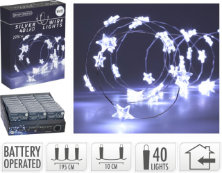 Vánoční řetěz 195cm, 40LED, vnitřní, bílé led