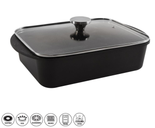 Pekáč 35x22,5x12cm GRANDE+víko sklo, indukce, nepřilnavý povrch