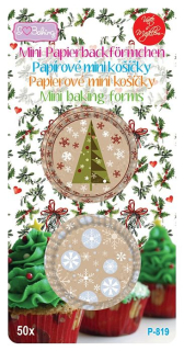 Košíček d30x20mm pralinky, VÁNOČNÍ STROM/VLOČKY, 50ks, papír