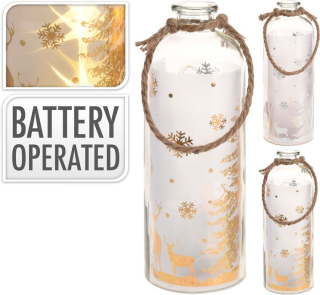 Lucerna 31cm, 2druhy, svítící LED, včetně baterie, sklo