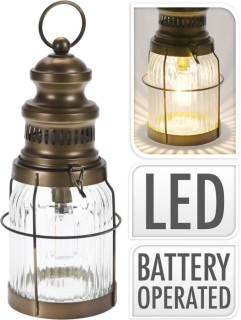 Lucerna 29cm, LED, s žárovkou, kov/sklo