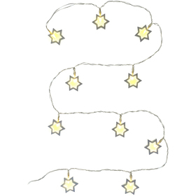 Vánoční řetěz - Hvězda dřevěná 10LED teplá bílá