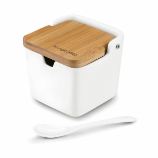 Dóza 270ml, bílá porcelán+lžička keram./bambus, KönigH.