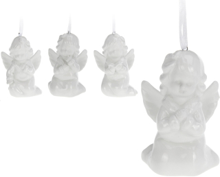 Závěs anděl 9cm, 4druhy, bílý