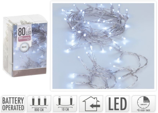 řetěz 800cm, 80LED bílé, vnitřní, časovač