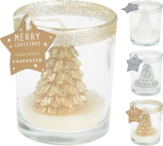 Svíčka vánoční d6x7,5cm, 3druhy, sklo