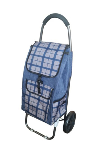 Taška s kol., KÁRO modré, (24kg) přední, boční kapsy, textil