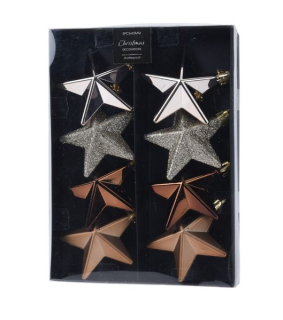 Dekorace vánoční 6,5cm Hvězda- 8ks