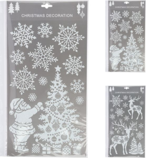 Dekorace 47x25cm, bílý GLITTER, vánoční okenní