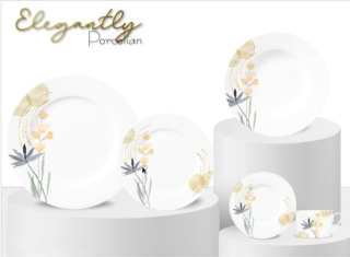 Soupr.18díl.jídelní ŽLUTOŠEDÉ květy, porcelán