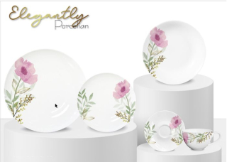 Soupr.18díl.jídelní RŮŽOVÉ květy, porcelán