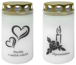 Svíčka hřbitovní 140g, Vzpomínáme, Navždy..., bílá, kovové víčko