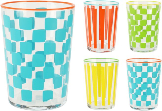 Sklen. 510ml, 1ks, kostky-pruhy, sklo