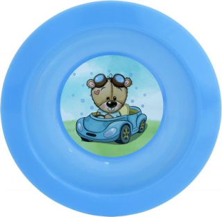 Talíř d17,3cm hlub. MEDVÍDEK auto IML, aqua, dětský, plast