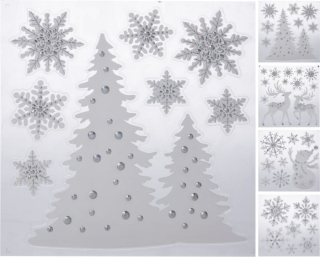 Dekorace 34x31cm, STŘÍBRNÁ, vánoční okenní, 4DRUHY