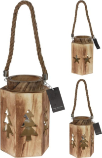 Lucerna 14x16x23cm, na svíčku, 2druhy, dřevo/sklo