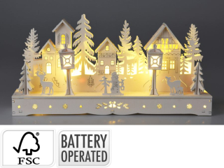 DOMEČEK 30cm, LED svítící, dřevo