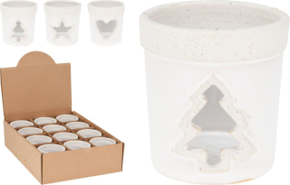 Svícen 7x8cm, 3druhy, béžový, keramika